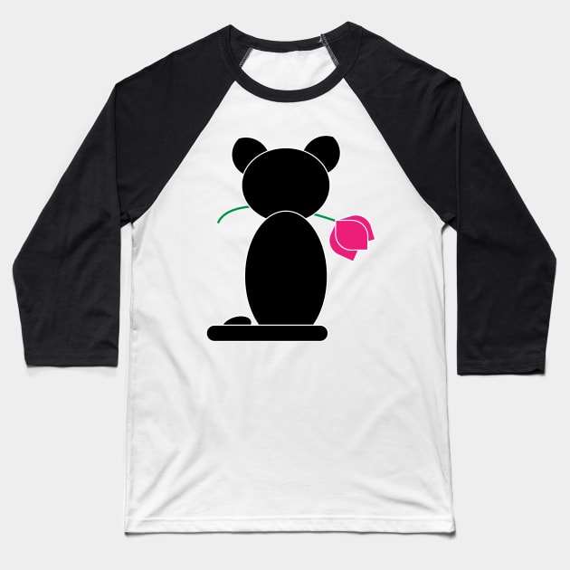 BLACK CAT WITH FLOWER Baseball T-Shirt by ADD T-Shirt